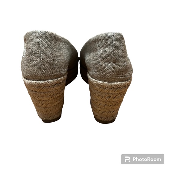 Tory Burch Filipa Wedge Espadrille Peep Toe Canva Beige Shoes Size 5 - Picture 5 of 6